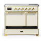 Ilve UMDIB40QNR3AWG Ilve Umdib40Qnr3Awg Majestic Iii 40 Inch Induction Range With 6 Elements, 3.82 Cu. Ft. Total Oven Capacity (Solid Door, Antique White, Brass)