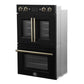 Forno FBOEL134030BLK Forno Asti 30-Inch Double Electric Wall Oven With Upper French Doors In Black & Antique Brass, 7.36 Cu. Ft. Dual True Convection, 7,200W, Air Fry, Sous Vide, Self-Clean