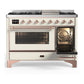 Ilve UM48FNR3AWP Ilve Um48Fnr3Awp Majestic Iii 48 Inch Dual Fuel Range With 8 Burners And Griddle, Dual Function Burner Up To 25,000 Btu (Natural Gas, Triple Glass Door, Antique White, Copper)