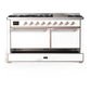 Ilve UM60FQNR3WHPLP Ilve Um60Fqnr3Whplp Majestic Iii 60 Inch Dual Fuel Range With 9 Burners And Griddle, Dual Function Burner Up To 25,000 Btu (Liquid Propane, Solid Door, White, Copper)