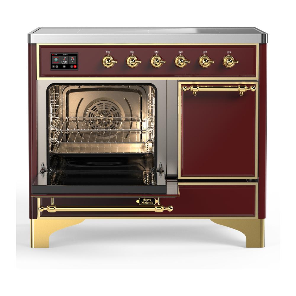 Ilve UMDIB40QNR3BUG Ilve Umdib40Qnr3Bug Majestic Iii 40 Inch Induction Range With 6 Elements, 3.82 Cu. Ft. Total Oven Capacity (Solid Door, Burgundy, Brass)