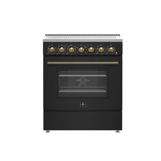 Forno FFSEL601130BLK Forno Paolo 30-Inch Freestanding Electric Range, Black, 4.38 Cu.Ft, True Convection Oven, Energy Efficient