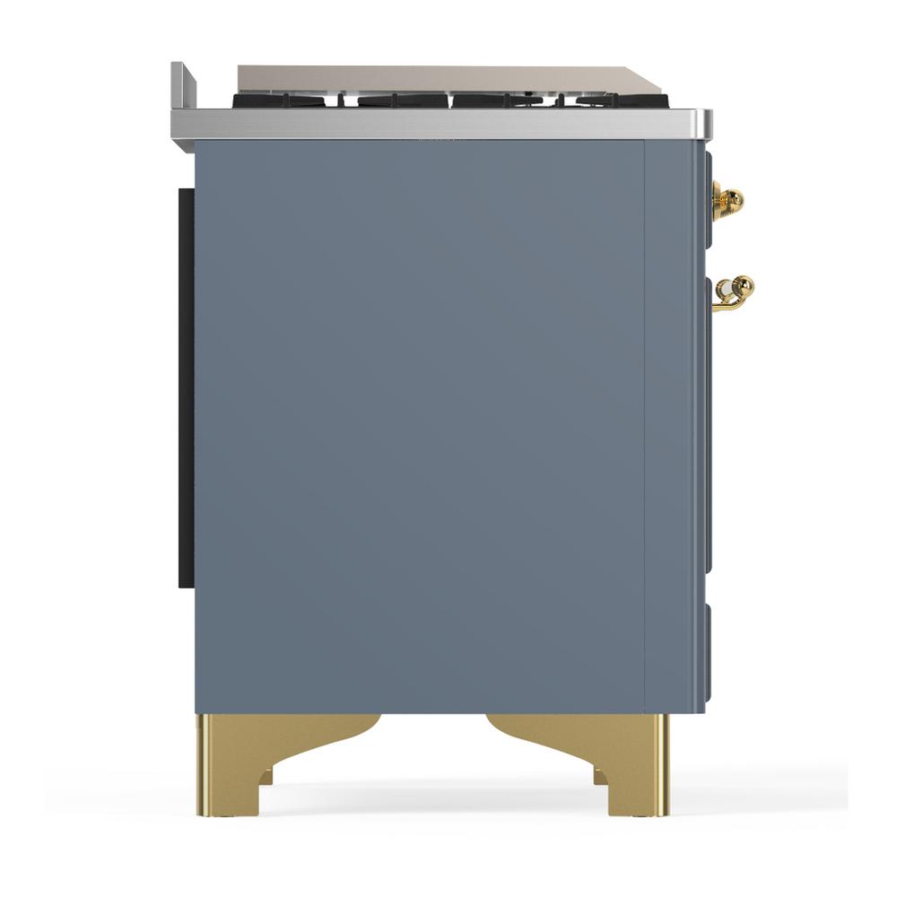 Ilve UM60FNR3BGGLP Ilve Um60Fnr3Bgglp Majestic Iii 60 Inch Dual Fuel Range With 9 Burners And Griddle, Dual Function Burner Up To 25,000 Btu (Liquid Propane, Triple Glass Door, Blue Grey, Brass)