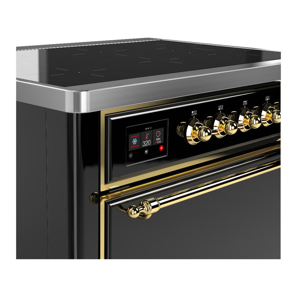 Ilve UMIB36QNR3BKG Ilve Umib36Qnr3Bkg Majestic Iii 36 Inch Induction Range With 6 Elements, 3.5 Cu. Ft. Total Oven Capacity (Solid Door, Glossy Black, Brass)