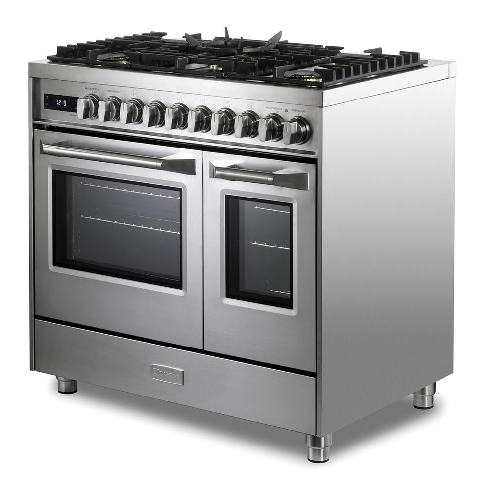 Verona VUFSGE365DSS Verona Vufsge365Dss 36 Inch Ultima Collection Double Oven Dual Fuel Range With 5 Brass Burners, 4.1 Cu. Ft. Total Oven Capacity