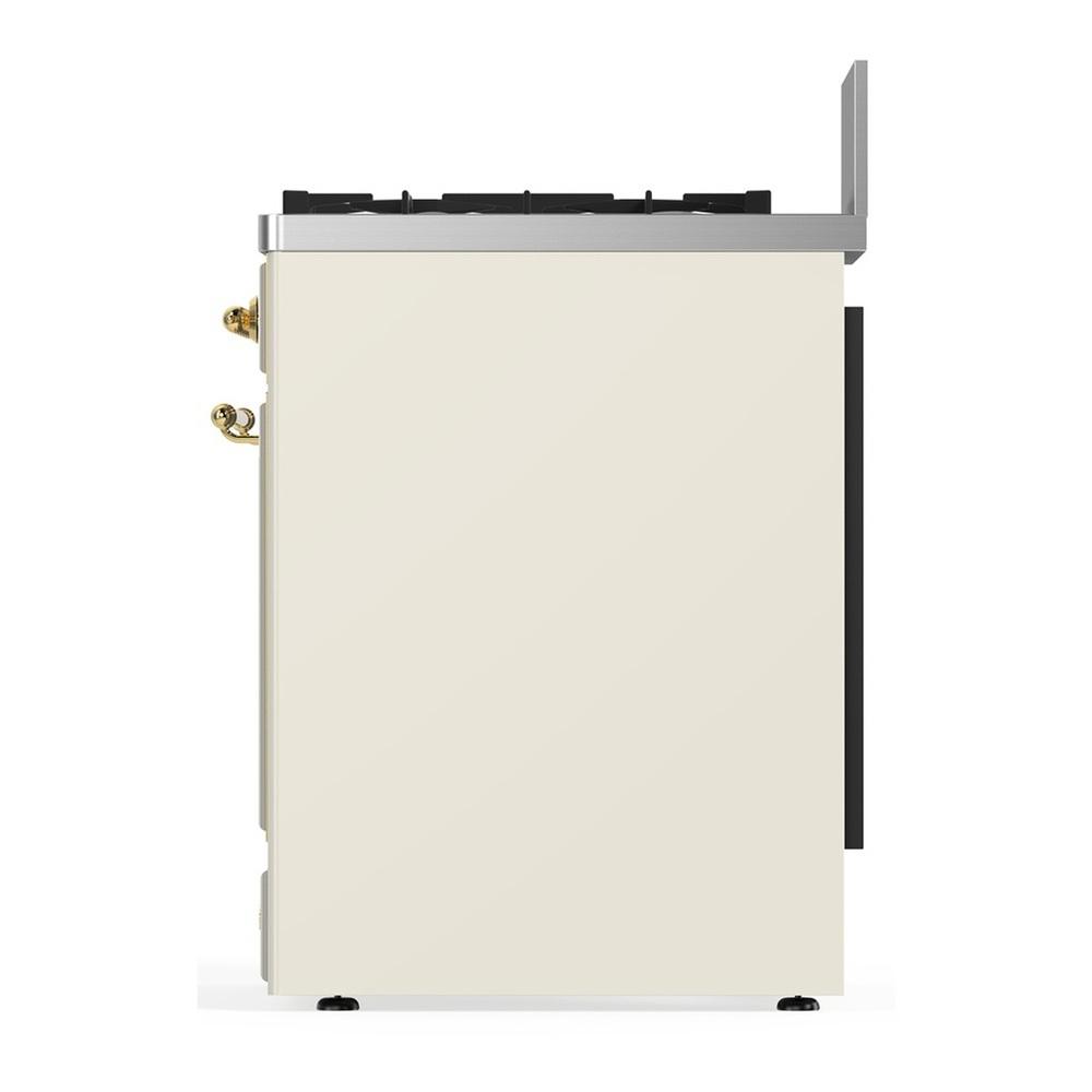 Ilve UM30QNR3AWGLP Ilve Um30Qnr3Awglp Majestic Iii 30 Inch Dual Fuel Range With 5 Black Brass Burners, Dual Function Burner Up To 25,000 Btu (Liquid Propane, Solid Door, Antique White, Brass)