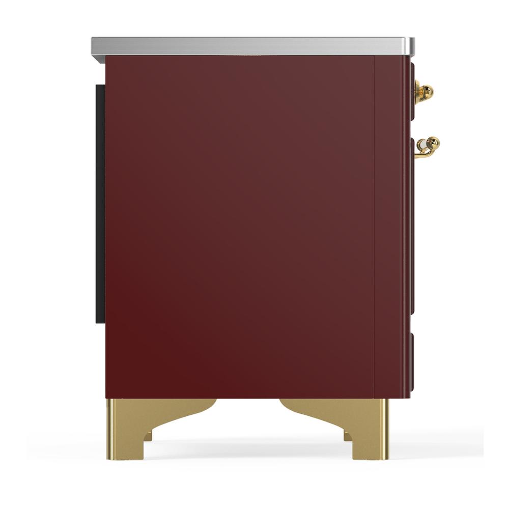 Ilve UMIB36NR3BUG Ilve Umib36Nr3Bug Majestic Iii 36 Inch Induction Range With 6 Elements, 3.5 Cu. Ft. Total Oven Capacity (Triple Glass Door, Burgundy, Brass)