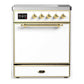 Ilve UMIB30QNR3WHG Ilve Umib30Qnr3Whg Majestic Iii 30 Inch Induction Range With 4 Elements, 4 Cu. Ft. Oven Capacity (Solid Door, White, Brass)