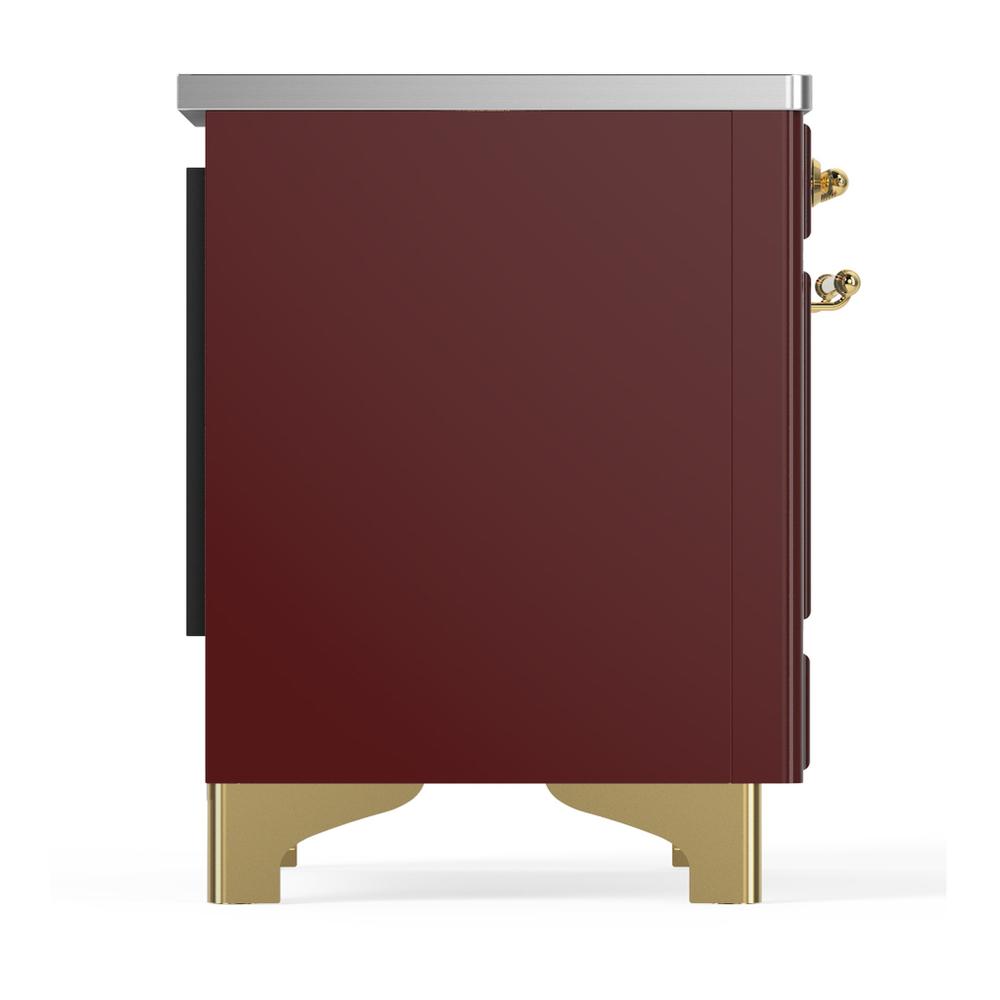 Ilve UMIB36QNR3BUG Ilve Umib36Qnr3Bug Majestic Iii 36 Inch Induction Range With 6 Elements, 3.5 Cu. Ft. Total Oven Capacity (Solid Door, Burgundy, Brass)