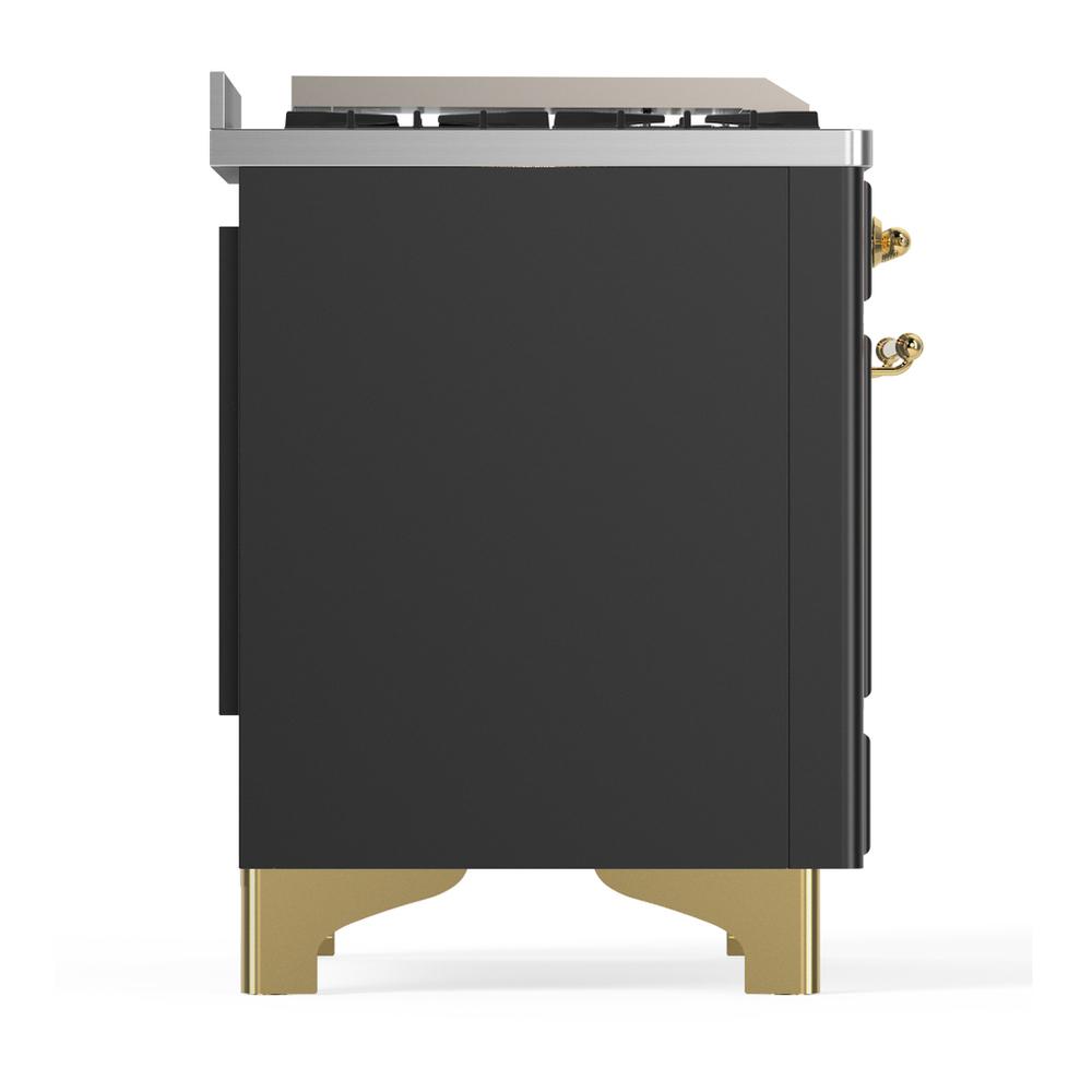 Ilve UM60FSQNR3MGGLP Ilve Um60Fsqnr3Mgglp Majestic Iii 60 Inch Dual Fuel Range With 7 Burners, Griddle And French Top, Dual Function Burner With Up To 25,000 Btu (Liquid Propane, Solid Door, Graphite Matte, Brass)