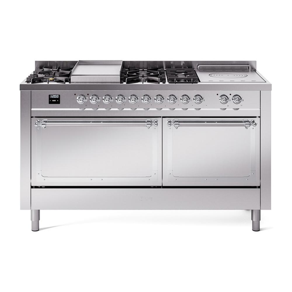 Ilve UN60FSQNMPSSC Ilve Un60Fsqnmpssc Nostalgie Ii Noblesse 60" Dual Fuel Range (7 Sealed Burners + Griddle + French Top, Natural Gas, Solid Door, Stainless Steel, Chrome)