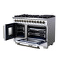 Forno FFSGS638748WHT Forno Capriasca 48 Inch Freestanding French Door Dual Fuel Range In White With Antique Brass Accessories, 8 Burners, True Convection Oven
