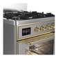 Ilve UM30NR3SSG Ilve Um30Nr3Ssg Majestic Iii 30 Inch Dual Fuel Range With 5 Black Brass Burners, Dual Function Burner Up To 25,000 Btu (Natural Gas, Triple Glass Door, Stainless Steel, Brass)