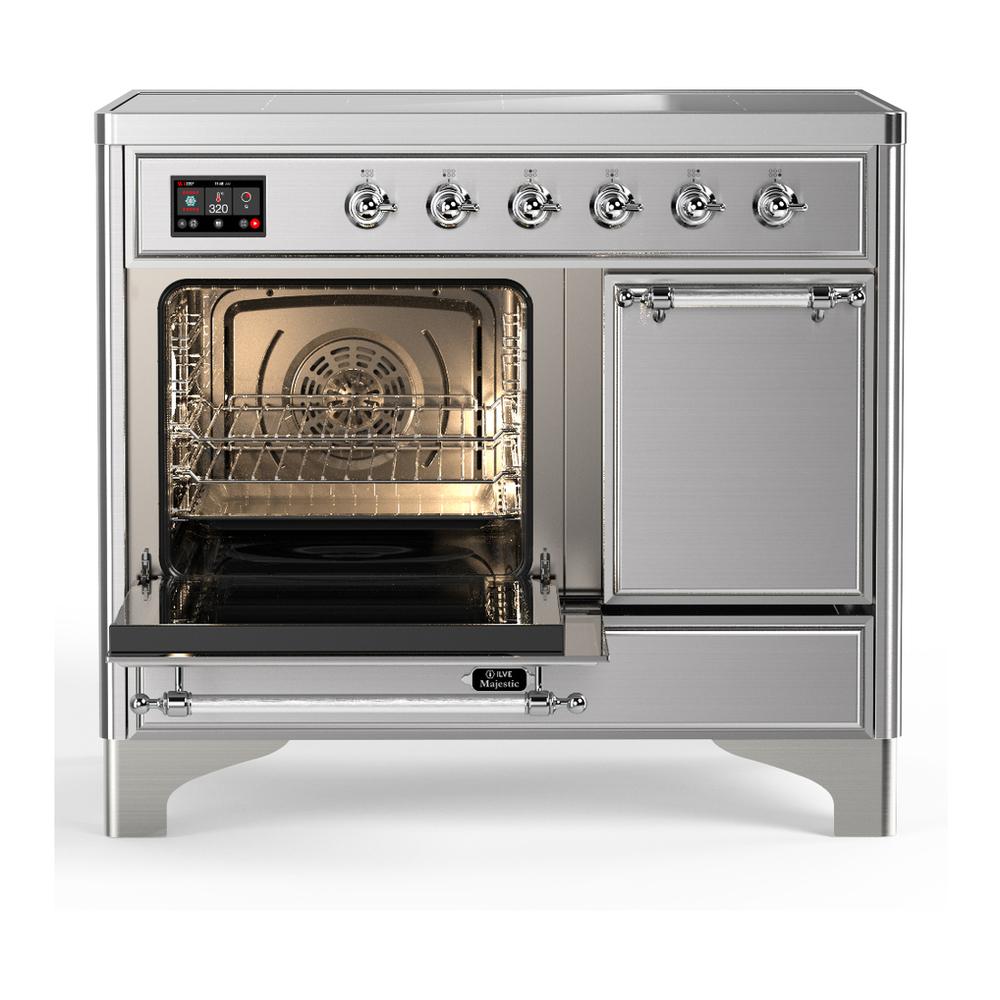 Ilve UMDIB40QNR3SSC Ilve Umdib40Qnr3Ssc Majestic Iii 40 Inch Induction Range With 6 Elements, 3.82 Cu. Ft. Total Oven Capacity (Solid Door, Stainless Steel, Chrome)