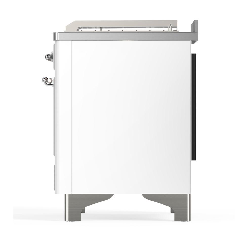 Ilve UM48FSNR3WHCLP Ilve Um48Fsnr3Whclp Majestic Iii 48 Inch Dual Fuel Range With 5 Black Brass Burners, Griddle And French Top, Dual Function Burner Up To 25,000 Btu (Liquid Propane, Triple Glass Door, White, Chrome)