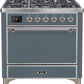 Ilve UM09FDQNS3BGC 36 Inch Dual Fuel Natural Gas Freestanding Range In Blue Grey With Chrome Trim