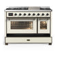 Ilve UM48FNR3AWBLP Ilve Um48Fnr3Awblp Majestic Iii 48 Inch Dual Fuel Range With 8 Burners And Griddle, Dual Function Burner Up To 25,000 Btu (Liquid Propane, Triple Glass Door, Antique White, Burnished)