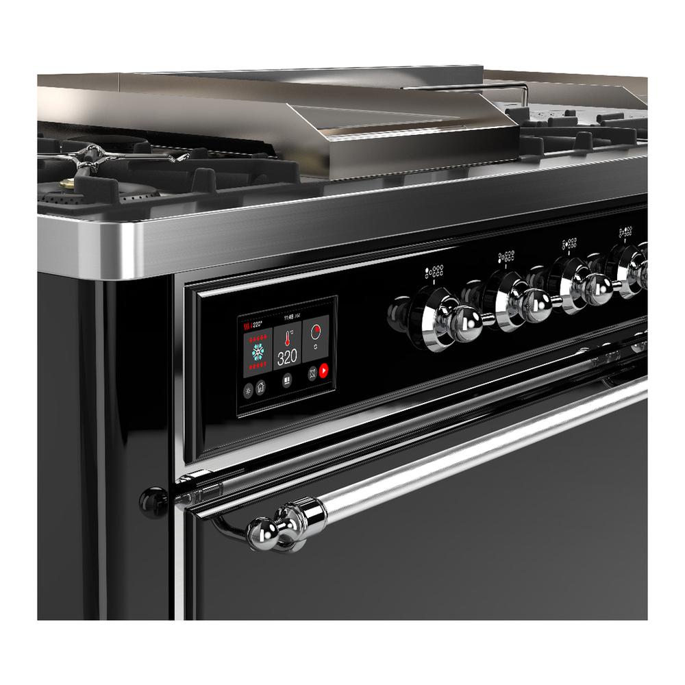 Ilve UM60FSQNR3BKC Ilve Um60Fsqnr3Bkc Majestic Iii 60 Inch Dual Fuel Range With 7 Burners, Griddle And French Top, Dual Function Burner With Up To 25,000 Btu (Natural Gas, Solid Door, Glossy Black, Chrome)