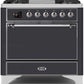 Ilve UM09FDQNS3MGC Majestic Ii 36 Inch Dual Fuel Natural Gas Freestanding Range In Matte Graphite With Chrome Trim