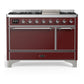 Ilve UM48FQNR3BUCLP Ilve Um48Fqnr3Buclp Majestic Iii 48 Inch Dual Fuel Range With 8 Burners And Griddle, Dual Function Burner Up To 25,000 Btu (Liquid Propane, Solid Door, Burgundy, Chrome)