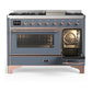 Ilve UM48FNR3BGPLP Ilve Um48Fnr3Bgplp Majestic Iii 48 Inch Dual Fuel Range With 8 Burners And Griddle, Dual Function Burner Up To 25,000 Btu (Liquid Propane, Triple Glass Door, Blue Grey, Copper)