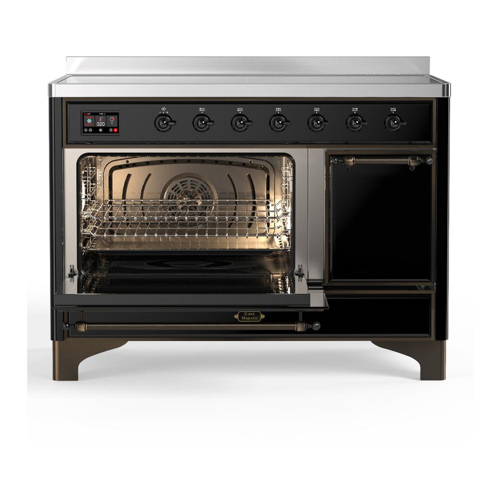 Ilve UMIB48QNR3BKB Ilve Umib48Qnr3Bkb Majestic Iii 48 Inch Induction Range With 6 Elements, 5.02 Cu. Ft. Total Oven Capacity (Solid Door, Glossy Black, Burnished)