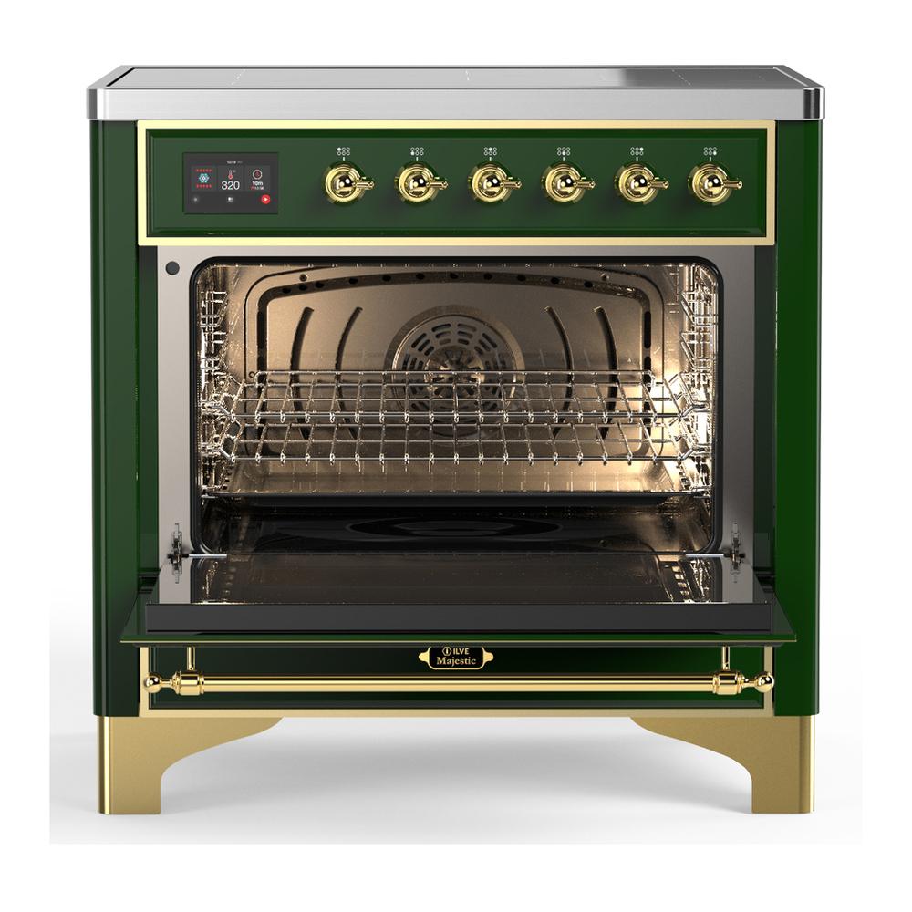 Ilve UMIB36QNR3EGG Ilve Umib36Qnr3Egg Majestic Iii 36 Inch Induction Range With 6 Elements, 3.5 Cu. Ft. Total Oven Capacity (Solid Door, Emerald Green, Brass)