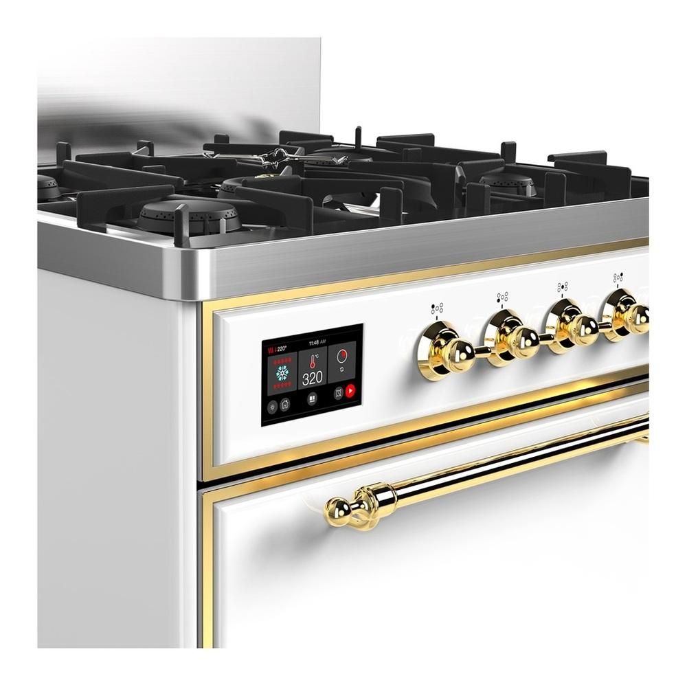 Ilve UM30QNR3WHGLP Ilve Um30Qnr3Whglp Majestic Iii 30 Inch Dual Fuel Range With 5 Black Brass Burners, Dual Function Burner Up To 25,000 Btu (Liquid Propane, Solid Door, White, Brass)