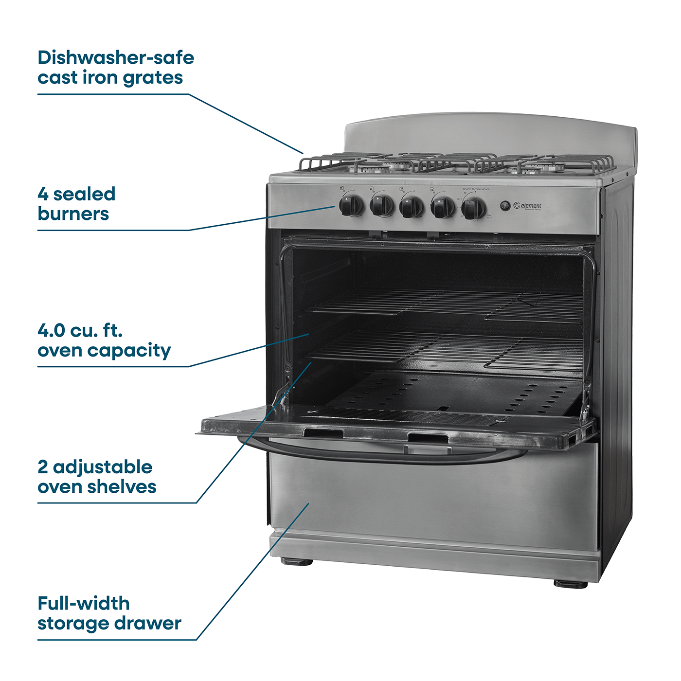 Element Appliance EEGR3A4MCCS Element Electronics 4.0 Cu. Ft. 30", 4-Burner Gas Range (Eegr3A4Mccs)