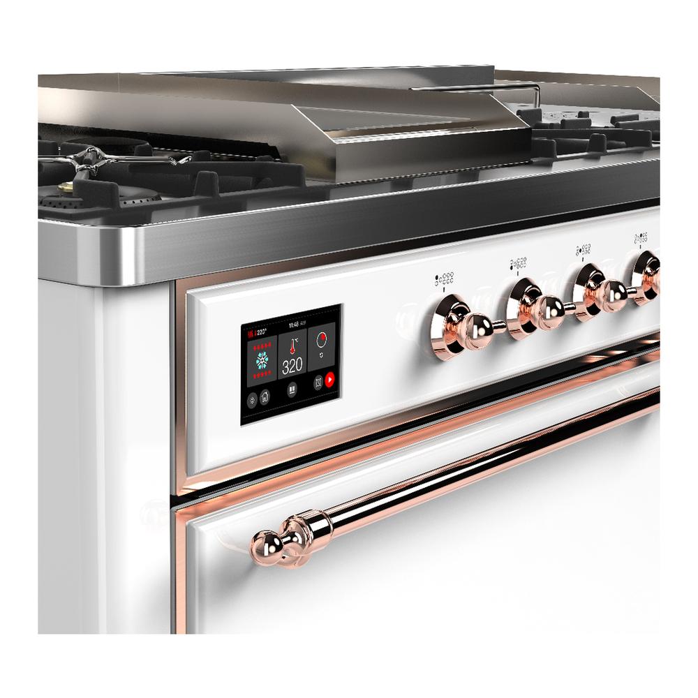Ilve UM60FSQNR3WHP Ilve Um60Fsqnr3Whp Majestic Iii 60 Inch Dual Fuel Range With 7 Burners, Griddle And French Top, Dual Function Burner With Up To 25,000 Btu (Natural Gas, Solid Door, White, Copper)