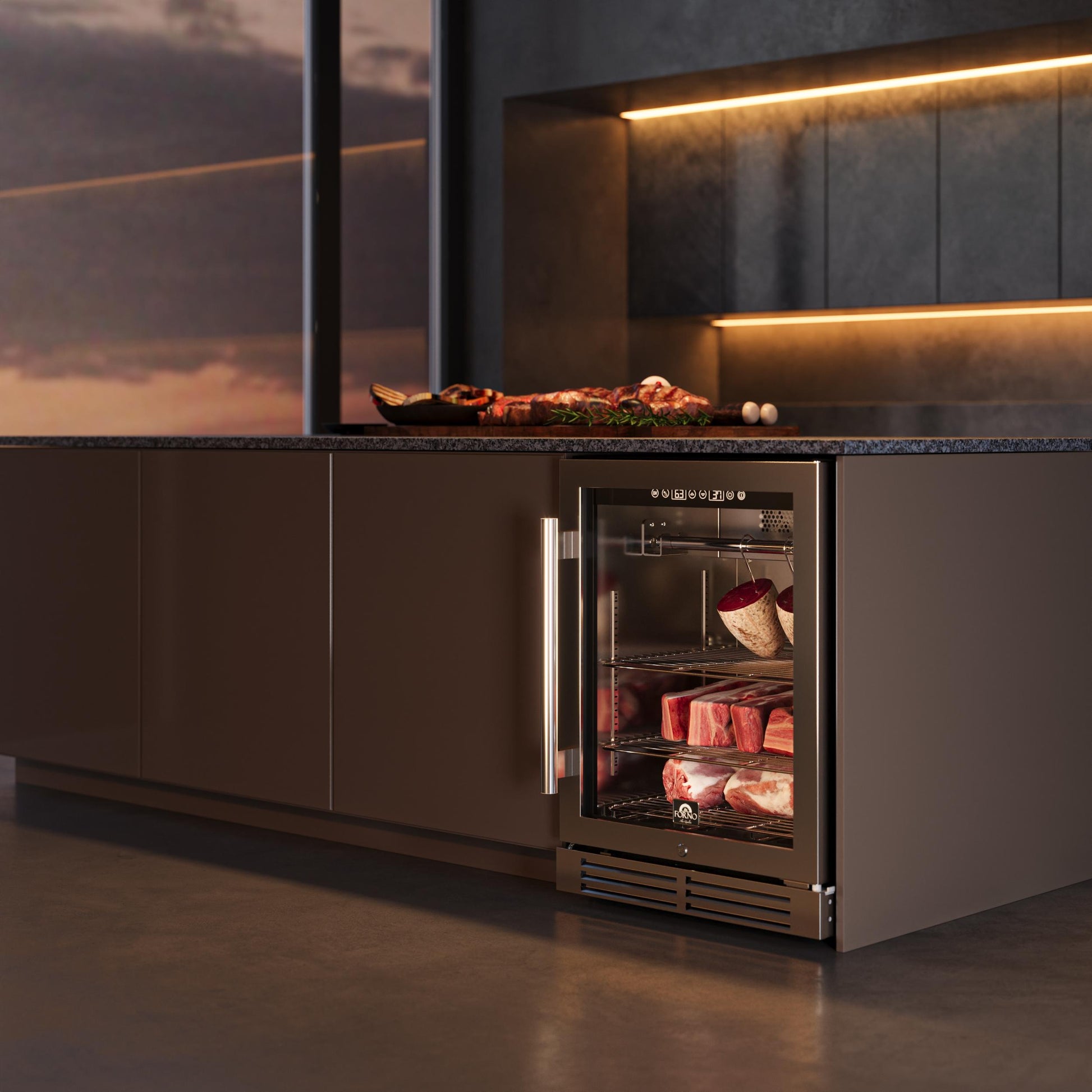 Forno FFSDA684024 Forno Asciutto 24-Inch Dry Aging Cabinet, Stainless Steel 304, 4.41 Cu.Ft, Led Lighting, Adjustable Shelves