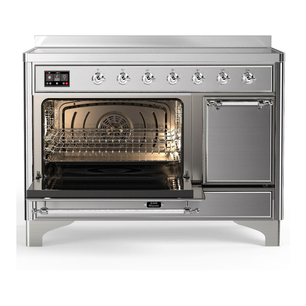 Ilve UMIB48QNR3SSC Ilve Umib48Qnr3Ssc Majestic Iii 48 Inch Induction Range With 6 Elements, 5.02 Cu. Ft. Total Oven Capacity (Solid Door, Stainless Steel, Chrome)