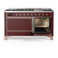 Ilve UM60FQNR3BUPLP Ilve Um60Fqnr3Buplp Majestic Iii 60 Inch Dual Fuel Range With 9 Burners And Griddle, Dual Function Burner Up To 25,000 Btu (Liquid Propane, Solid Door, Burgundy, Copper)