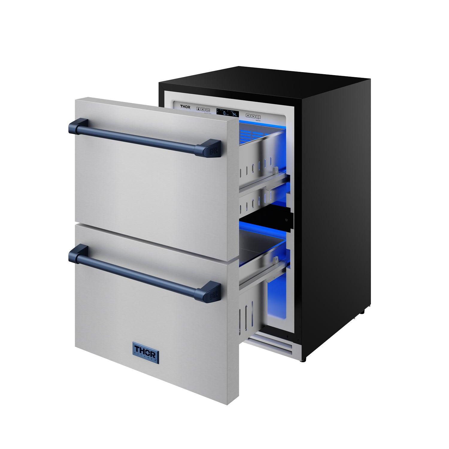 Thor Kitchen RZ24UBLU 24 Inch Undercounter Built-In / Freestanding Drawer Freezer - Stainless Steel/Blue Gordon Ramsay Series