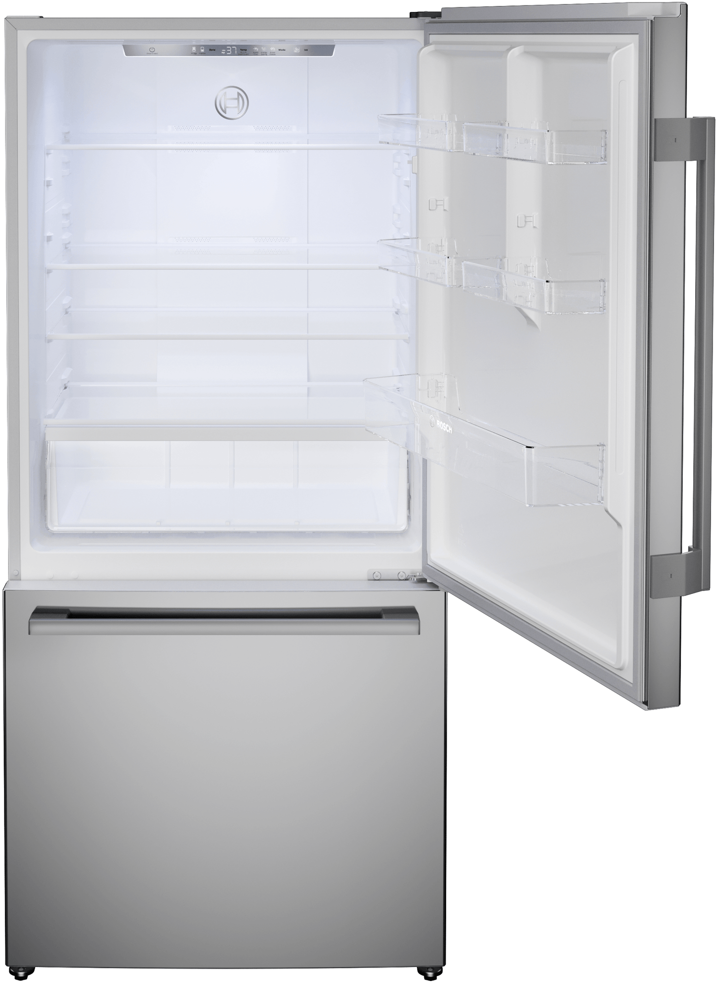 Bosch B33CM10SNS 100 Series, Free-Standing Fridge-Freezer With Freezer At Bottom, Brushed Steel (With Anti-Fingerprint), Total No Frost