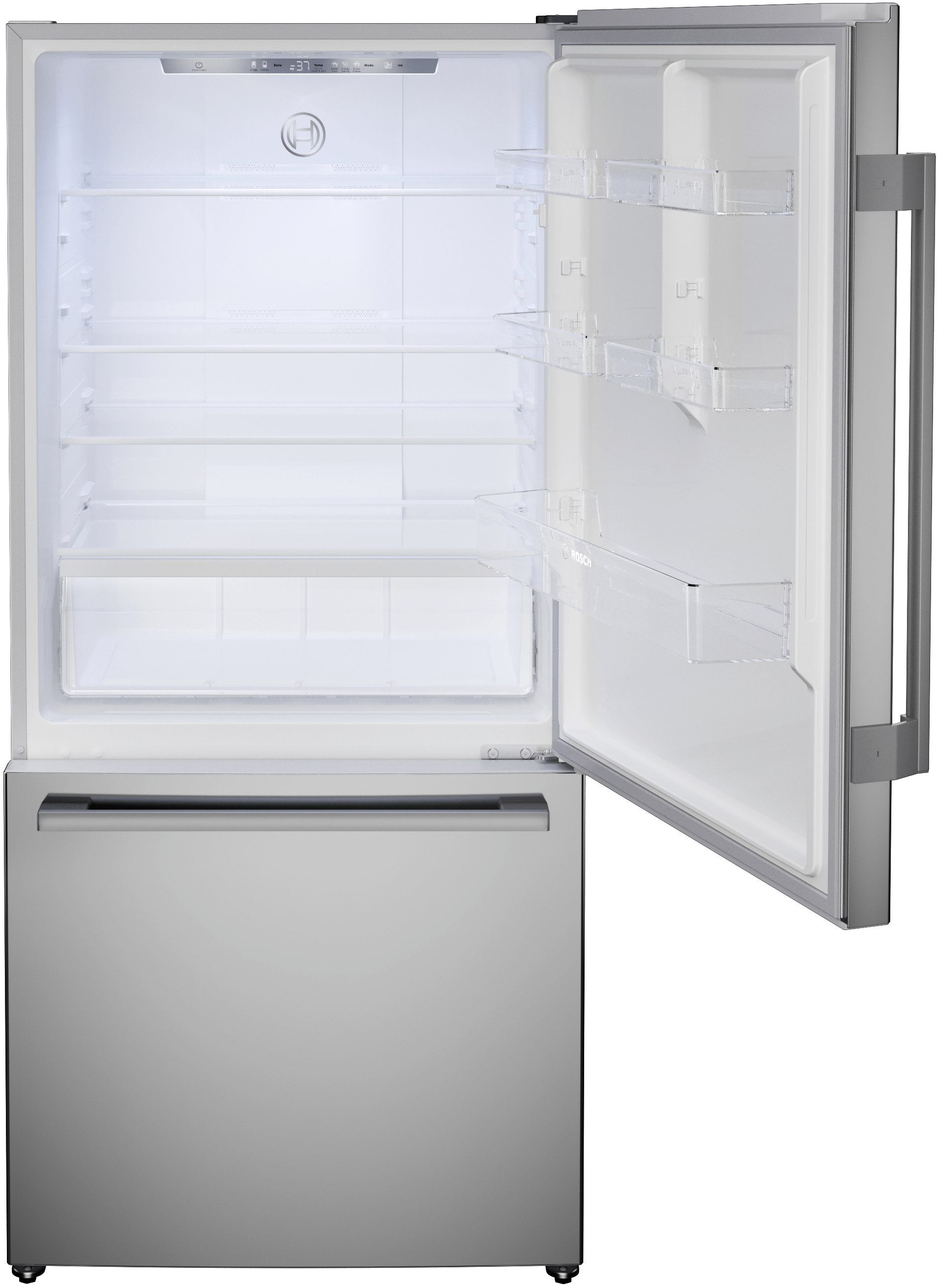 Bosch B33CM10SNS 100 Series, Free-Standing Fridge-Freezer With Freezer At Bottom, Brushed Steel (With Anti-Fingerprint), Total No Frost
