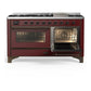 Ilve UM60FNR3BUB Ilve Um60Fnr3Bub Majestic Iii 60 Inch Dual Fuel Range With 9 Burners And Griddle, Dual Function Burner Up To 25,000 Btu (Natural Gas, Triple Glass Door, Burgundy, Burnished)
