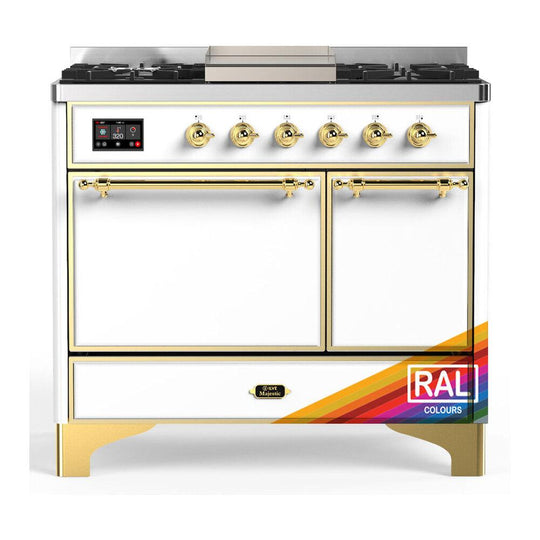 Ilve UMD40FQNR3RAG Ilve Umd40Fqnr3Rag Majestic Iii 40 Inch Dual Fuel Range With 6 Burners And Griddle, Dual Function Burner Up To 25,000 Btu (Natural Gas, Solid Door, Ral, Brass)