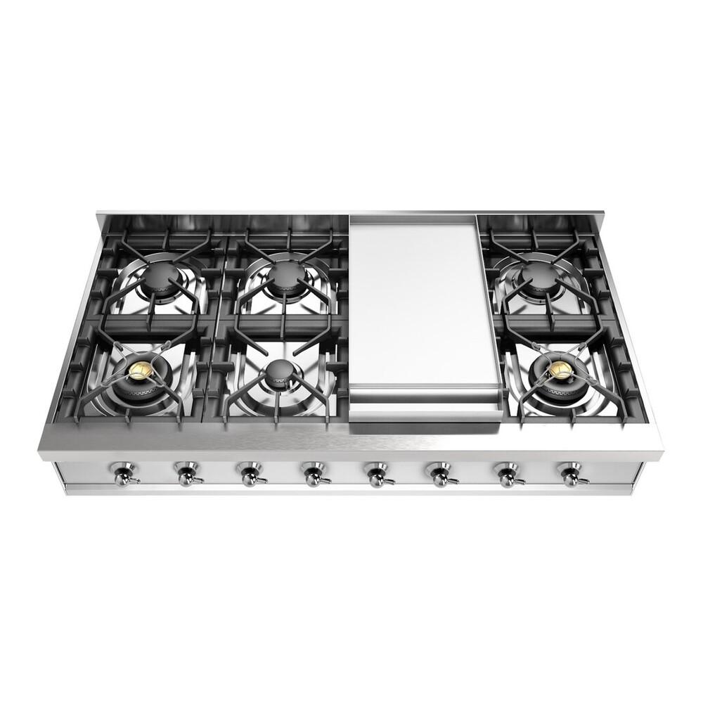 Ilve UHCP48FNSSCLP Ilve Uhcp48Fnssclp Nostalgie Ii 48 Inch Built-In Gas Rangetop With Griddle, In Stainless Steel (Liquid Propane, Chrome)