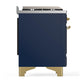 Ilve UM36FNR3MBG Ilve Um36Fnr3Mbg Majestic Iii 36 Inch Dual Fuel Range With 6 Black Brass Burners And Griddle, Dual Function Burner Up To 25,000 Btu (Triple Glass Door, Midnight Blue, Brass, Natural Gas)
