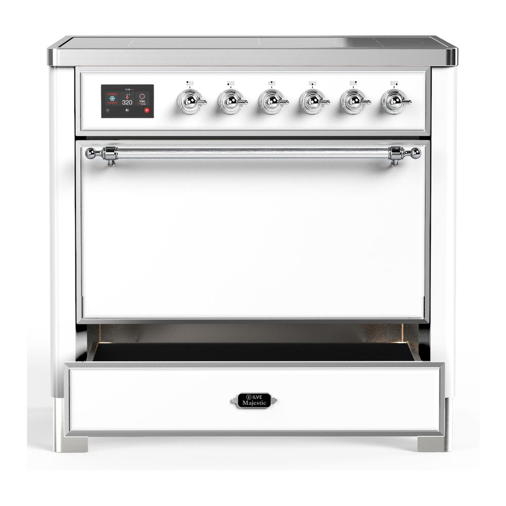 Ilve UMIB36QNR3WHC Ilve Umib36Qnr3Whc Majestic Iii 36 Inch Induction Range With 6 Elements, 3.5 Cu. Ft. Total Oven Capacity (Solid Door, White, Chrome)