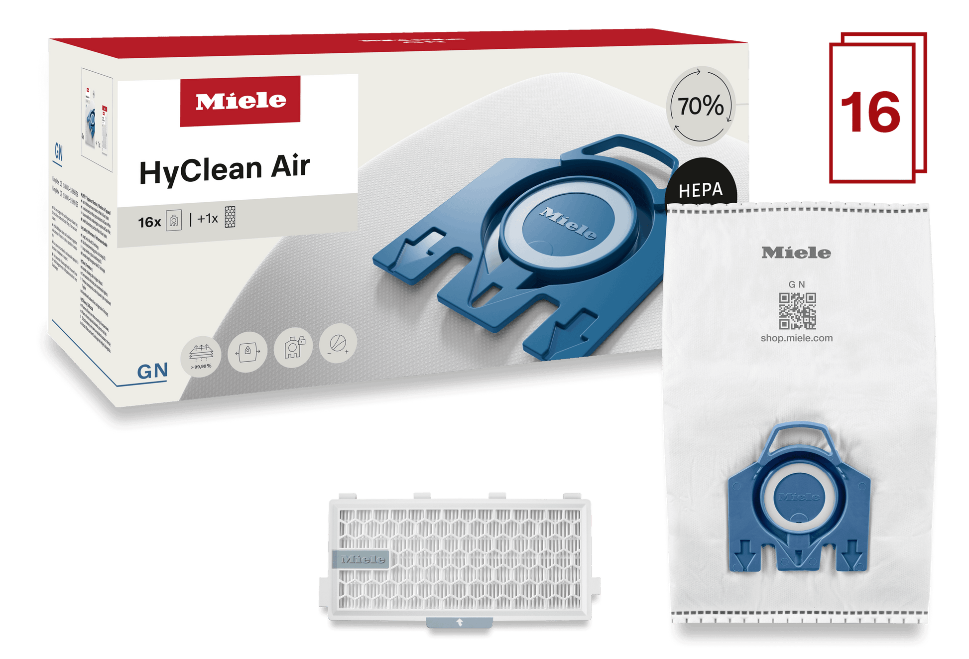 Miele GNPERFORMANCEPACKHYCLEANAIR 16 Vacuum Bags And A Hepa Filter At A Special Price - For Complete C2, Complete C3.