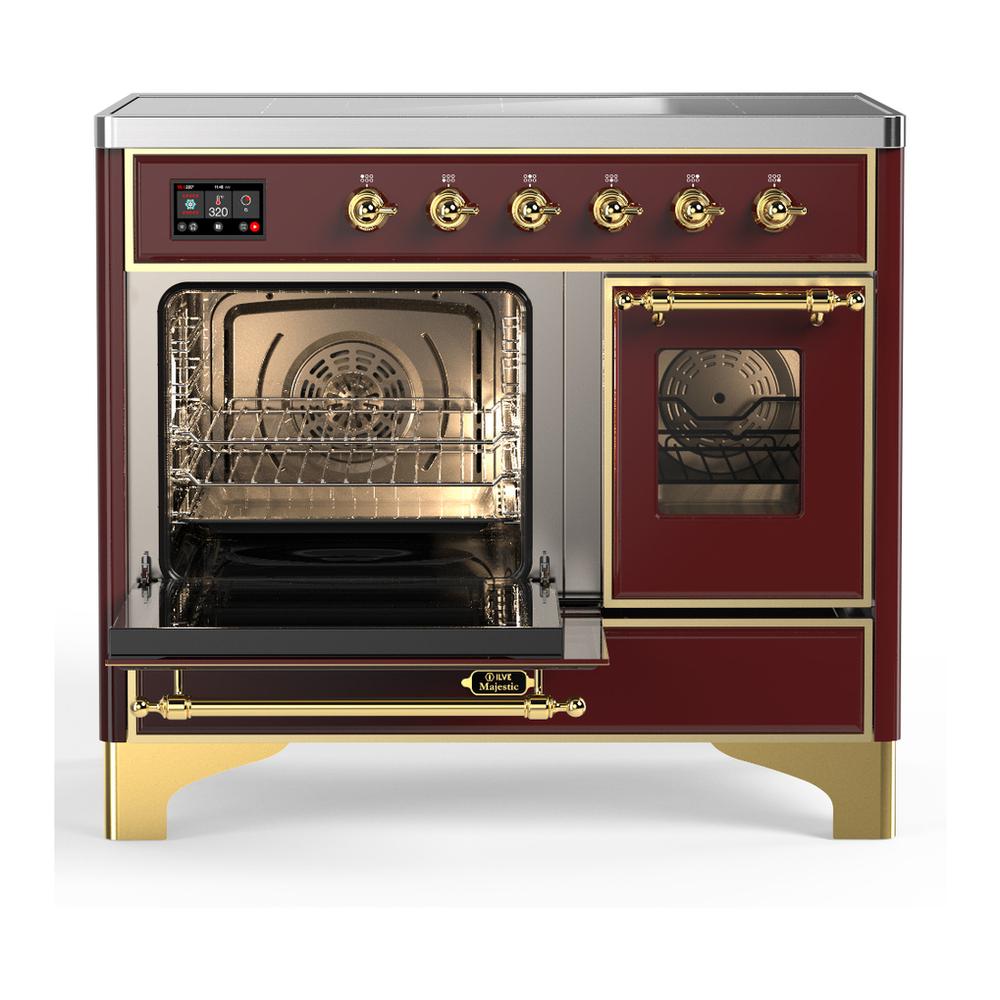 Ilve UMDIB40NR3BUG Ilve Umdib40Nr3Bug Majestic Iii 40 Inch Induction Range With 6 Elements, 3.82 Cu. Ft. Total Oven Capacity (Triple Glass Door, Burgundy, Brass)