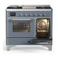 Ilve UMD40FNR3BGC Ilve Umd40Fnr3Bgc Majestic Iii 40 Inch Dual Fuel Range With 6 Burners And Griddle, Dual Function Burner Up To 25,000 Btu (Natural Gas, Triple Glass Door, Blue Grey, Chrome)