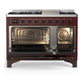Ilve UM48FNR3BUB Ilve Um48Fnr3Bub Majestic Iii 48 Inch Dual Fuel Range With 8 Burners And Griddle, Dual Function Burner Up To 25,000 Btu (Natural Gas, Triple Glass Door, Burgundy, Burnished)