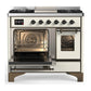 Ilve UMD40FNR3AWBLP Ilve Umd40Fnr3Awblp Majestic Iii 40 Inch Dual Fuel Range With 6 Burners And Griddle, Dual Function Burner Up To 25,000 Btu (Liquid Propane, Triple Glass Door, Antique White, Burnished)