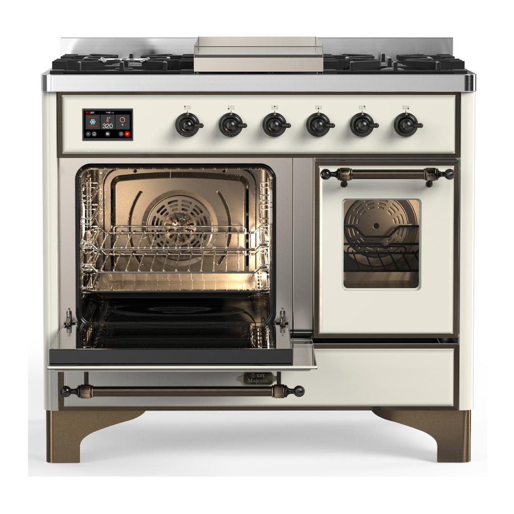 Ilve UMD40FNR3AWBLP Ilve Umd40Fnr3Awblp Majestic Iii 40 Inch Dual Fuel Range With 6 Burners And Griddle, Dual Function Burner Up To 25,000 Btu (Liquid Propane, Triple Glass Door, Antique White, Burnished)