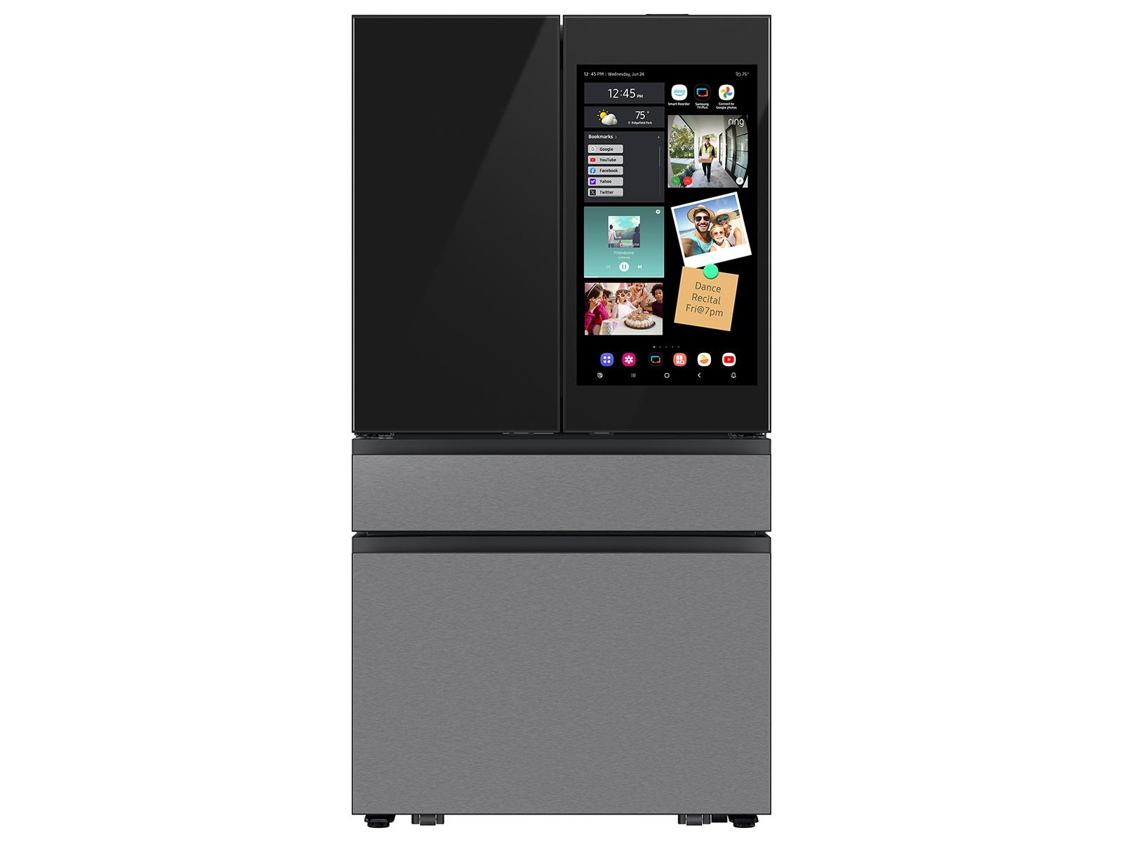 Samsung RF90F23EECR Bespoke 23 Cu. Ft. Counter Depth 4-Door French Door Refrigerator With Ai Family Hub&#8482;+ & Inner Beverage Center&#8482; In Charcoal Glass And Stainless Steel