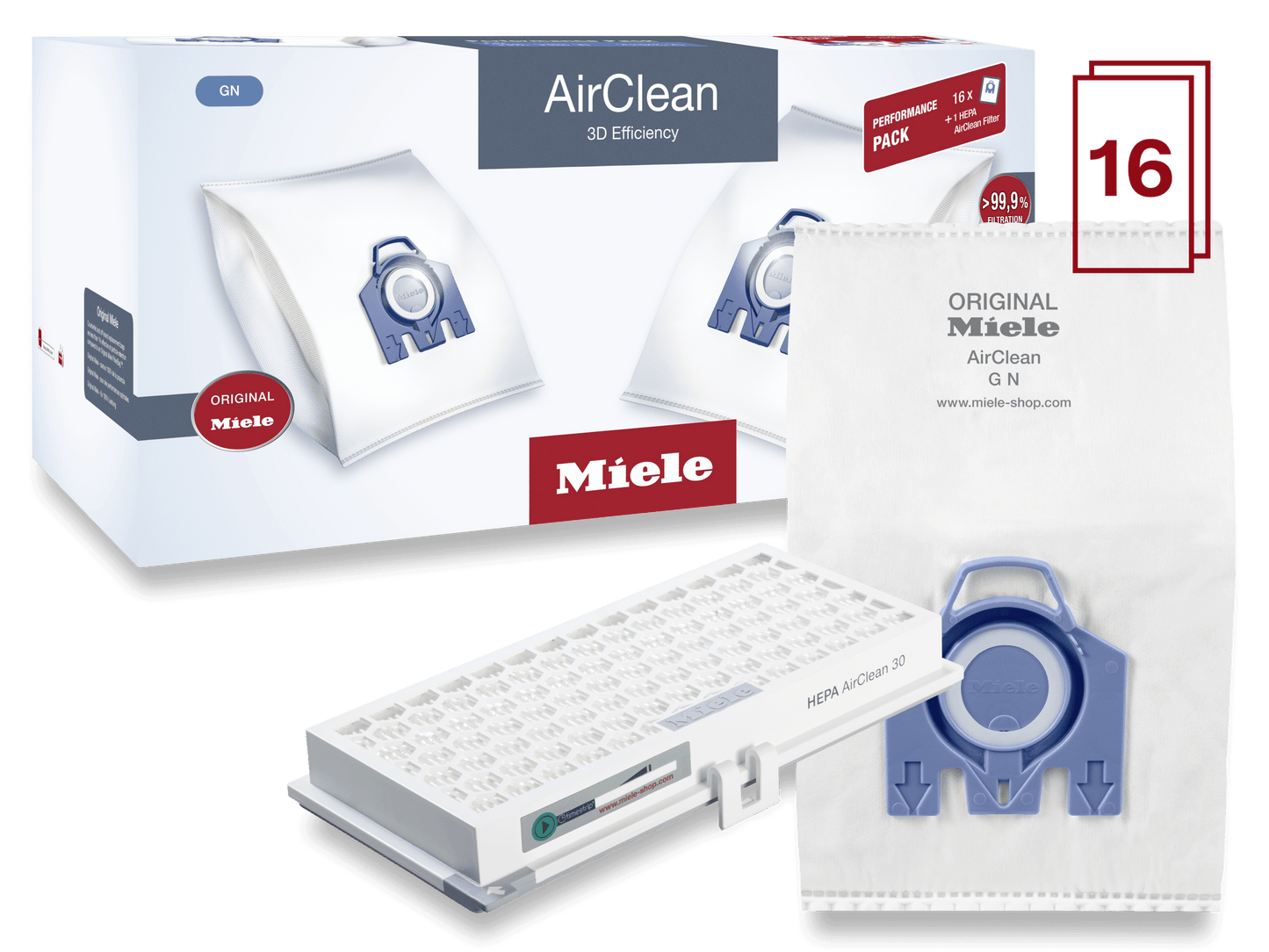 Miele GNHA30PERFORMANCEAIRCLEAN3D Performance Pack Airclean 3D Efficiency Gn 30 - 16 Dustbags And 1 Hepa Airclean Filter At A Discount Price