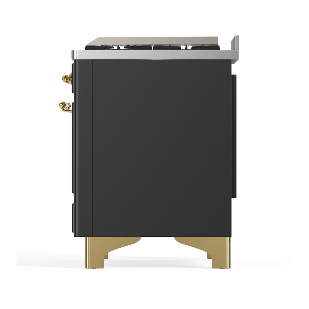 Ilve UMD40FNR3MGGLP Ilve Umd40Fnr3Mgglp Majestic Iii 40 Inch Dual Fuel Range With 6 Burners And Griddle, Dual Function Burner Up To 25,000 Btu (Liquid Propane, Triple Glass Door, Graphite Matte, Brass)